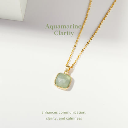 14K Gold Healing Crystal Necklace Natural Energy Stone Pendant Necklace - Aquamarine