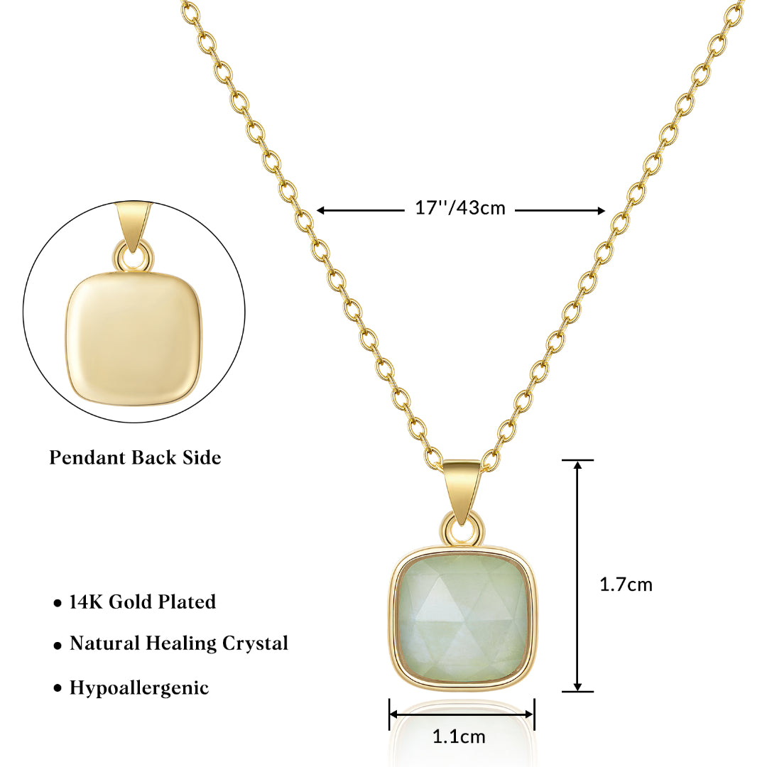 14K Gold Healing Crystal Necklace Natural Energy Stone Pendant Necklace - Aquamarine