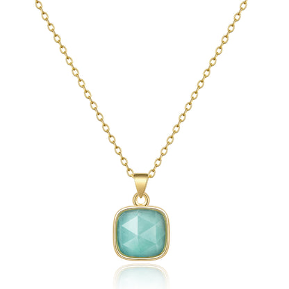 14K Gold Plated Healing Crystal Necklace Natural Energy Stone Pendant Necklace - Amazonite