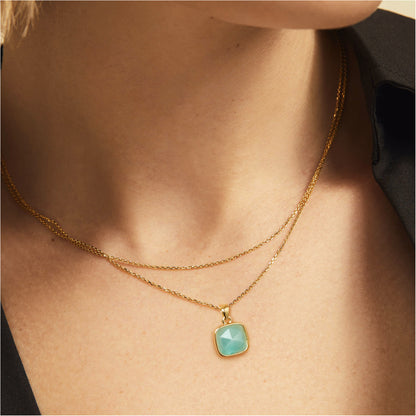 14K Gold Plated Healing Crystal Necklace Natural Energy Stone Pendant Necklace - Amazonite