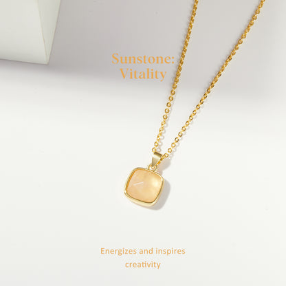 14K Gold Healing Crystal Necklace Natural Energy Stone Pendant Necklace - Sunstone