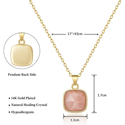 14K Gold Healing Crystal Necklace Natural Energy Stone Pendant Necklace - Rose Quartz