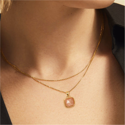 14K Gold Healing Crystal Necklace Natural Energy Stone Pendant Necklace - Rose Quartz