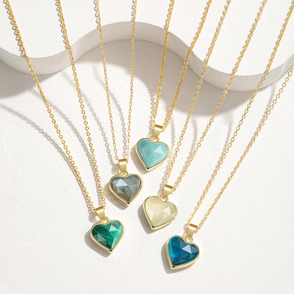 Gold Malachite Crystal Heart Pendant Necklace