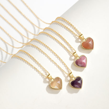 Natural Rose Quartz Heart Gold Pendant Necklace