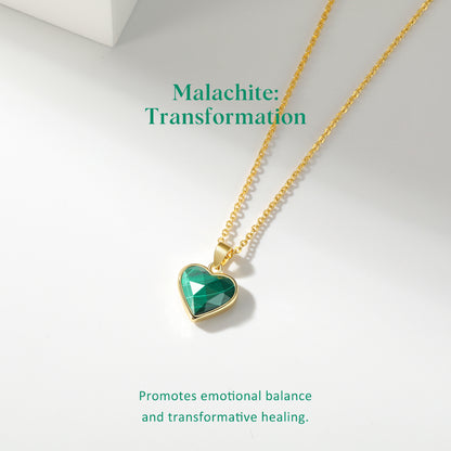 Gold Malachite Crystal Heart Pendant Necklace