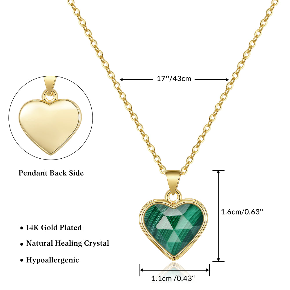 Gold Malachite Crystal Heart Pendant Necklace