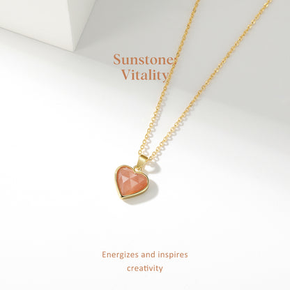 Natural Sunstone Heart Pendant Necklace