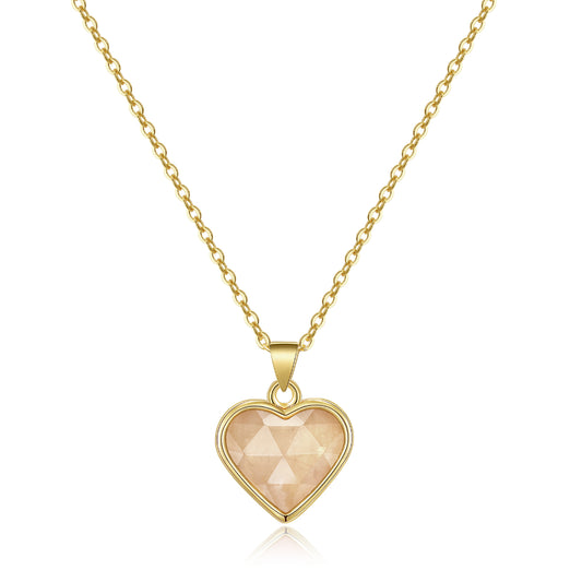 Natural Rose Quartz Heart Gold Pendant Necklace