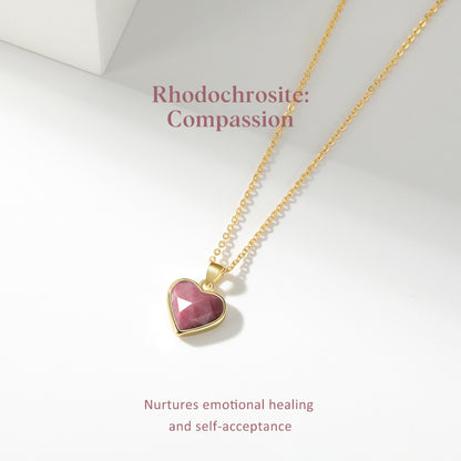 Natural Rhodochrosite Heart Crystal Pendant Necklace