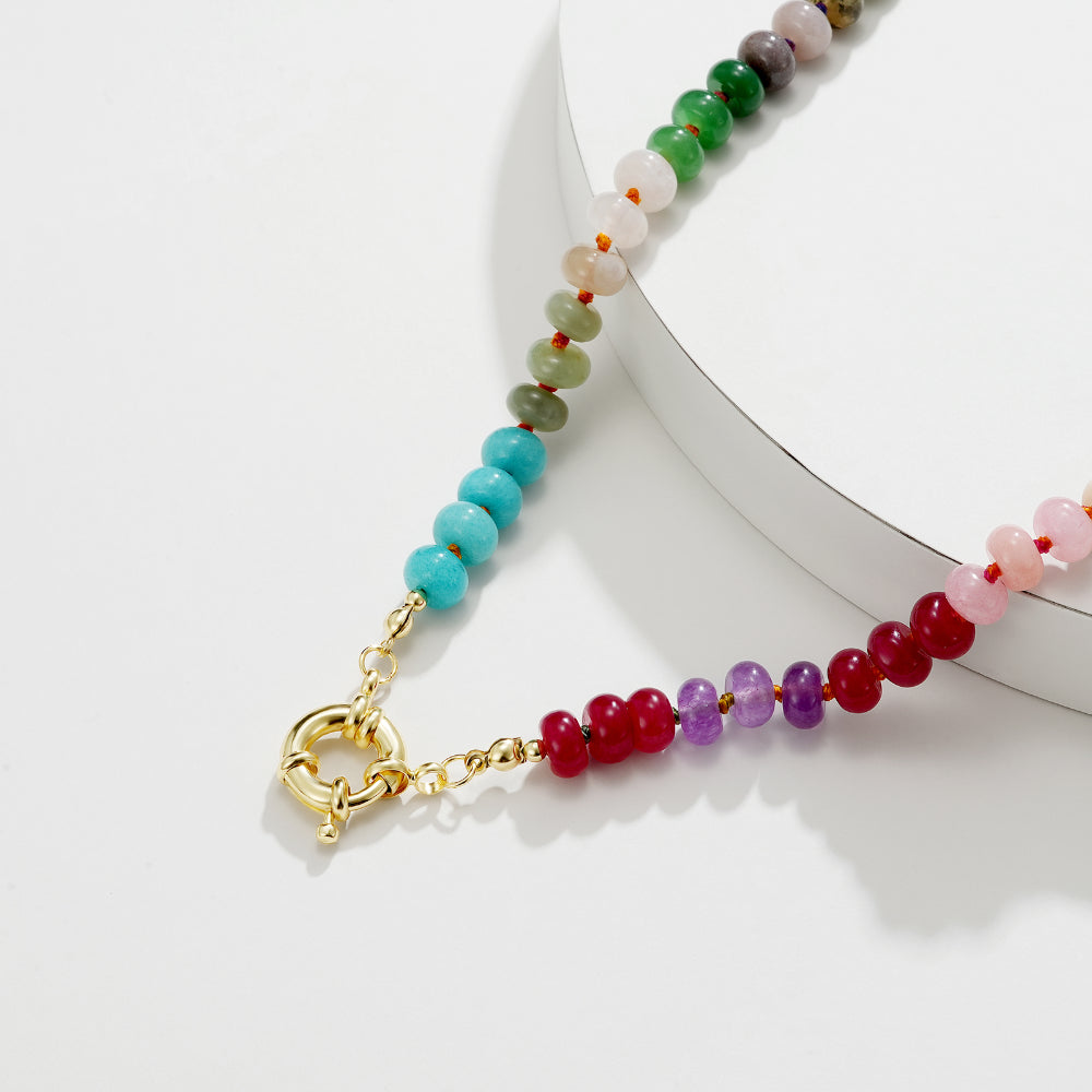 Colorful Boho Gemstone Bead Choker Necklace