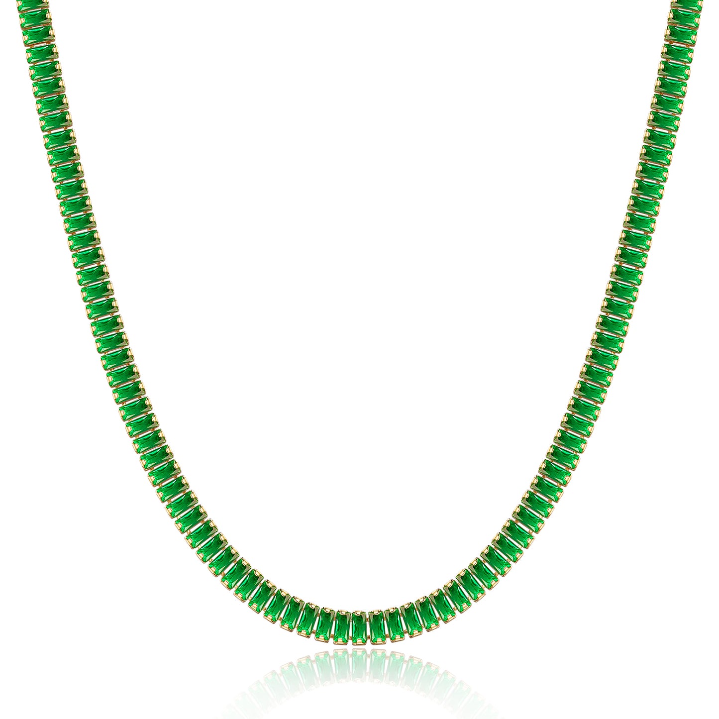 14K Gold Diamond Tennis Necklace CZ Baguette Tennis Chain