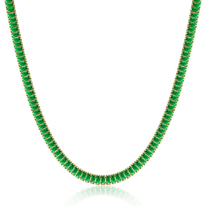 14K Gold Diamond Tennis Necklace CZ Baguette Tennis Chain