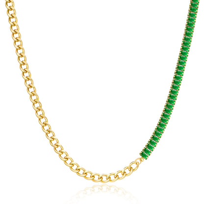 14K Gold Diamond Tennis Necklace CZ Baguette Tennis Chain