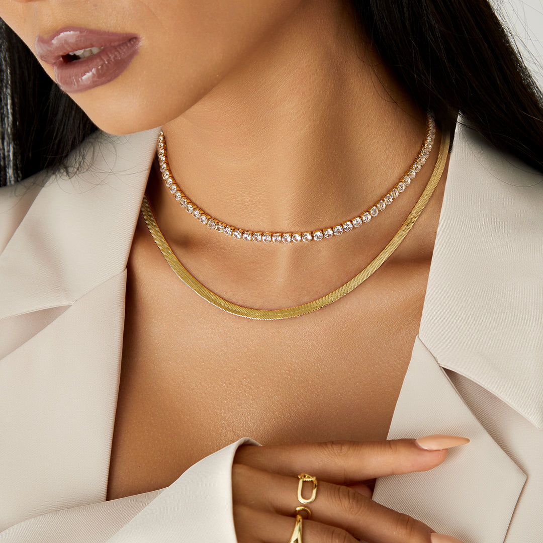 Round CZ Baguette Tennis Chain on display