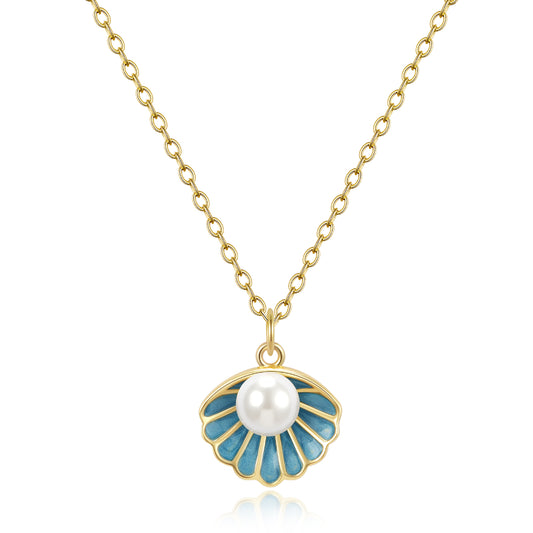 Summer Adjustable Gold Enamel Scallop Pendant Necklace