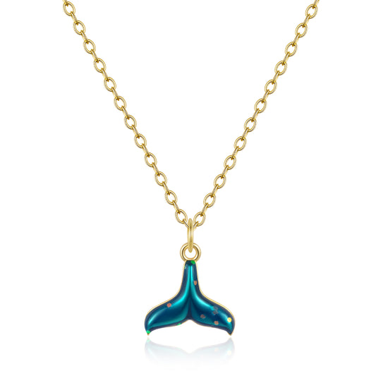 Summer Adjustable Gold Enamel Mermaid Pendant Necklace