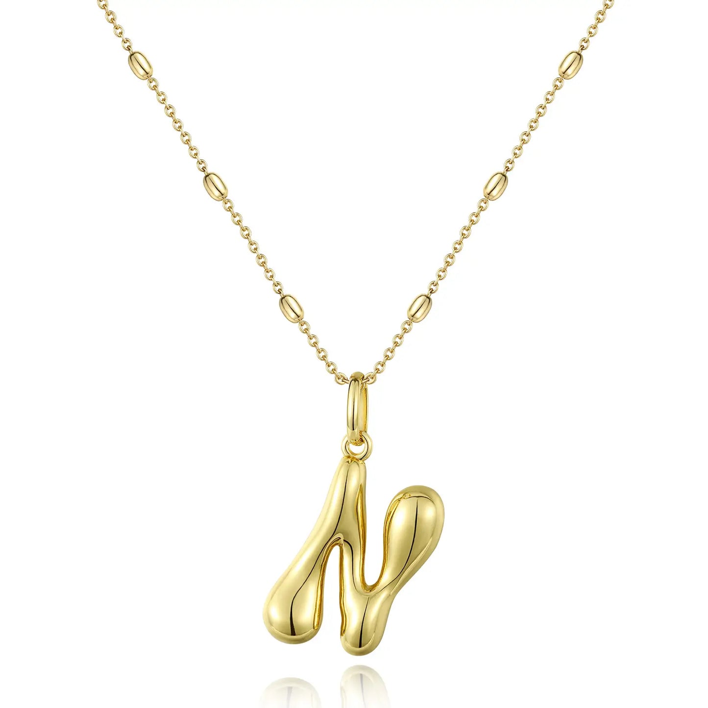 KissYan Bubble Letter Necklace,14K Gold Plated Balloon Initial Pendant with Bead Chain Dainty Jewelry Gift for Women