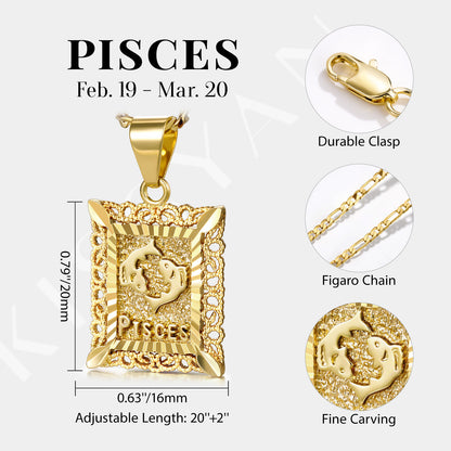 KissYan Zodiac Square Constellation Sign Pendant Necklace