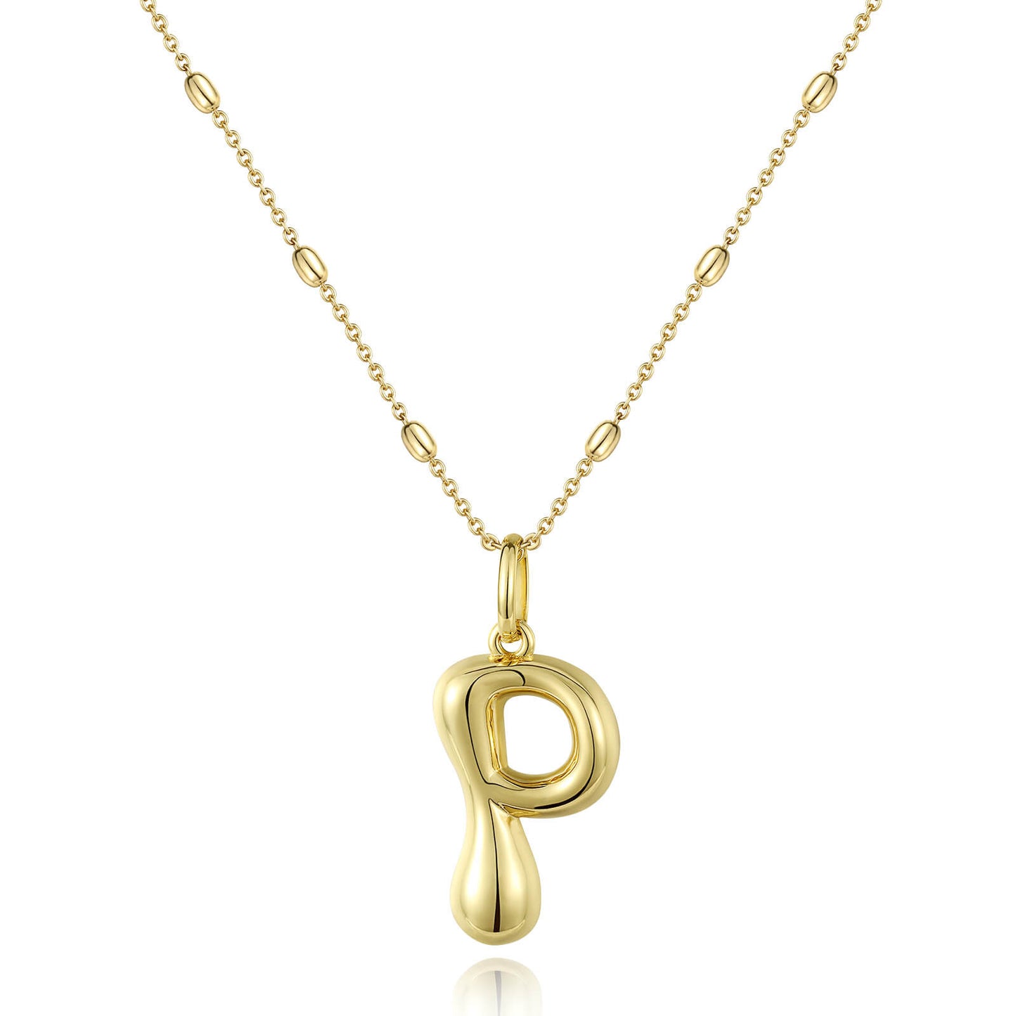 KissYan Bubble Letter Necklace,14K Gold Plated Balloon Initial Pendant with Bead Chain Dainty Jewelry Gift for Women