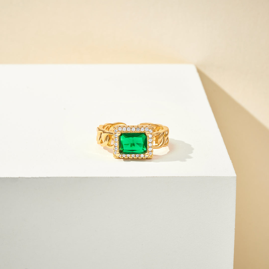 Adjustable Open Chunky Finger Rings-Emerald