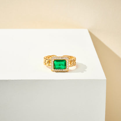 Adjustable Open Chunky Finger Rings-Emerald