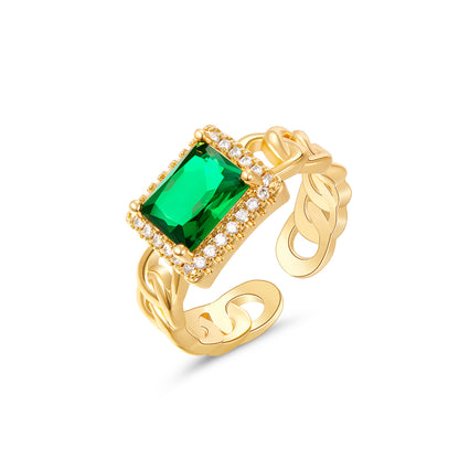 Adjustable Open Chunky Finger Rings-Emerald