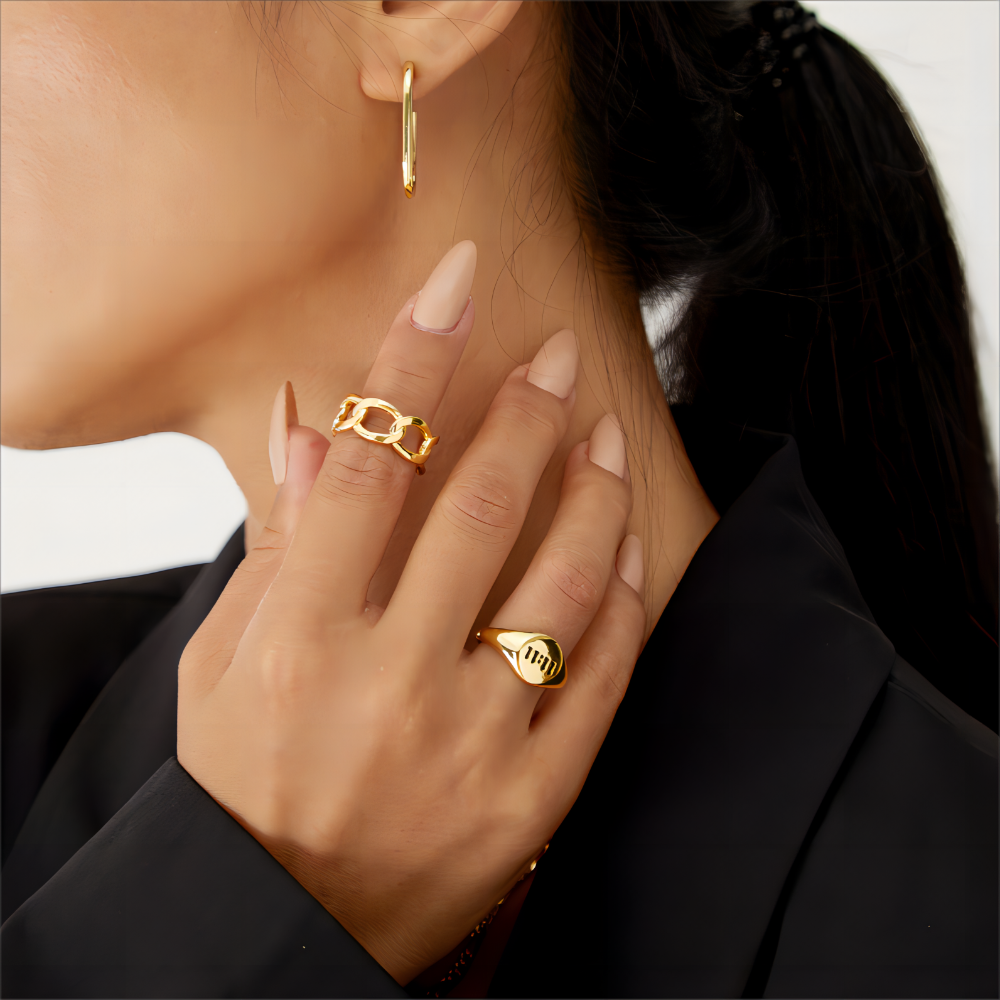 14K Gold Chunky Gold Rings Set for Women-2Pcs