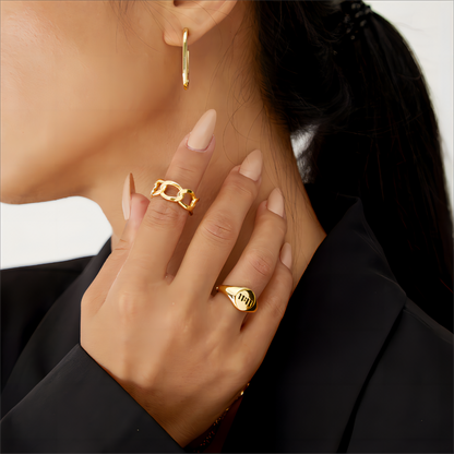 14K Gold Chunky Gold Rings Set for Women-2Pcs