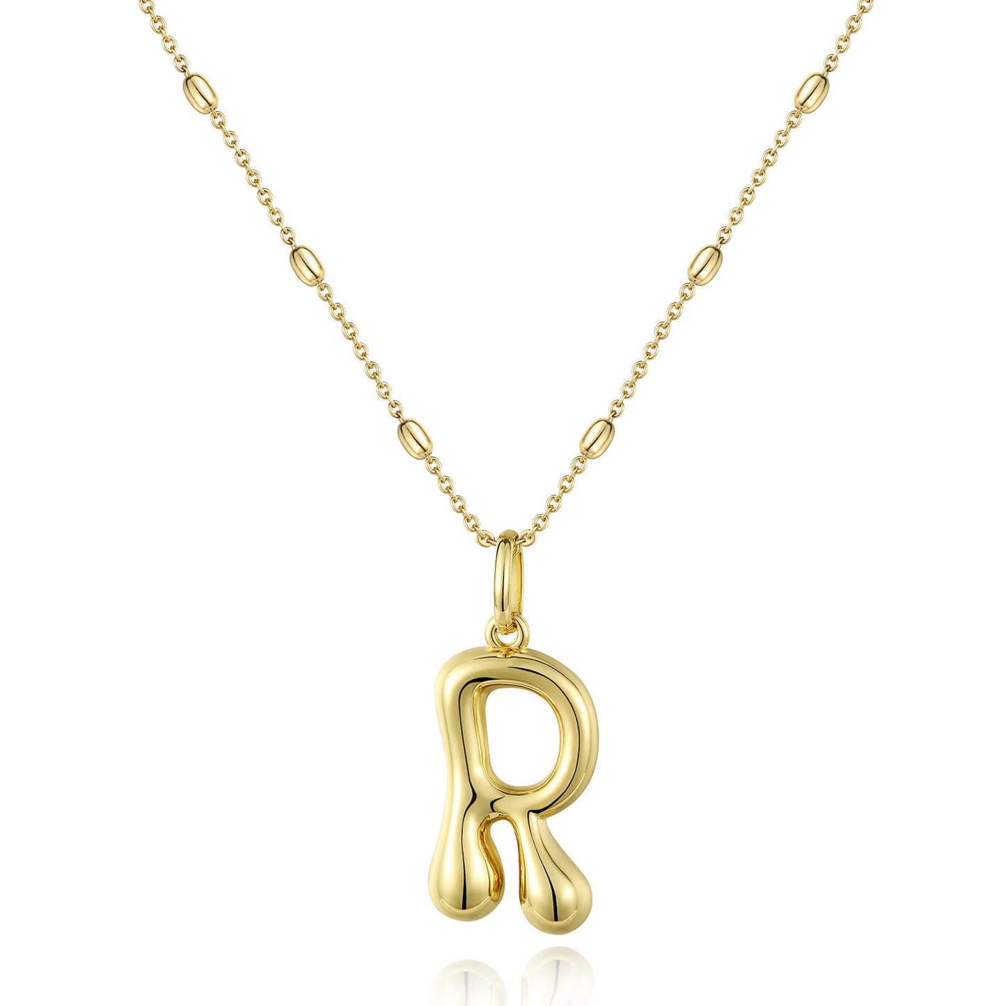 KissYan Bubble Letter Necklace,14K Gold Plated Balloon Initial Pendant with Bead Chain Dainty Jewelry Gift for Women