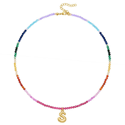 KissYan Beaded Bubble Letter Pendant Rainbow Gemstone Choker