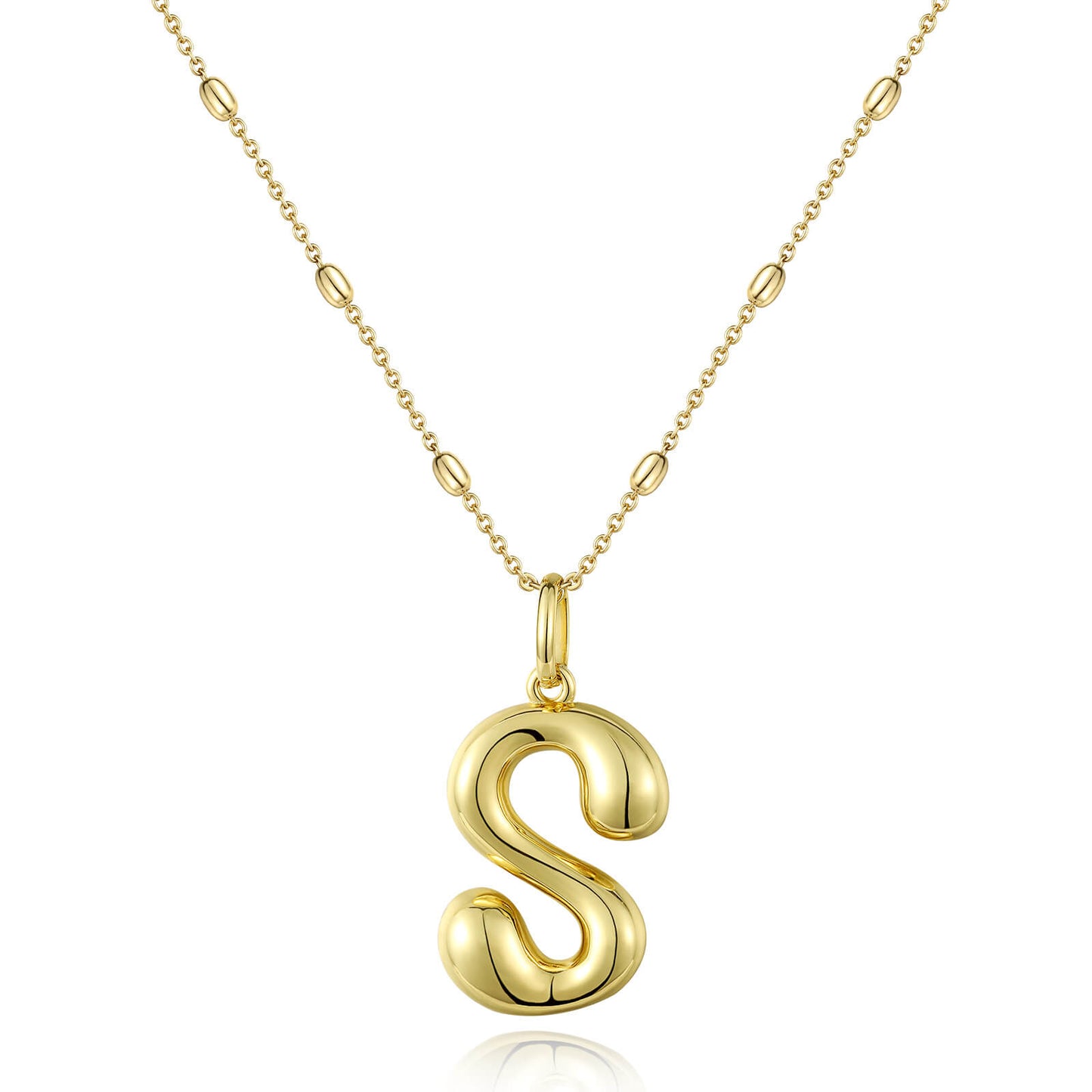 KissYan Bubble Letter Necklace,14K Gold Plated Balloon Initial Pendant with Bead Chain Dainty Jewelry Gift for Women