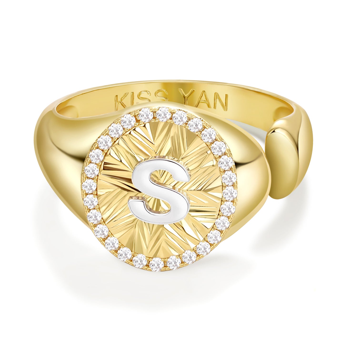 KissYan 14k Gold Plate Initial  Adjustable Letter Ring