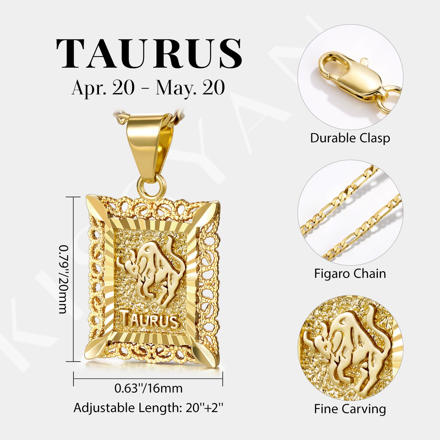 KissYan Zodiac Square Constellation Sign Pendant Necklace