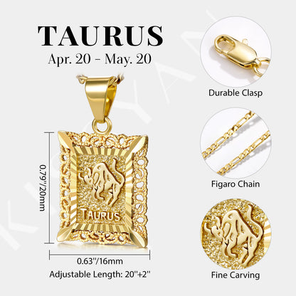 KissYan Zodiac Square Constellation Sign Pendant Necklace