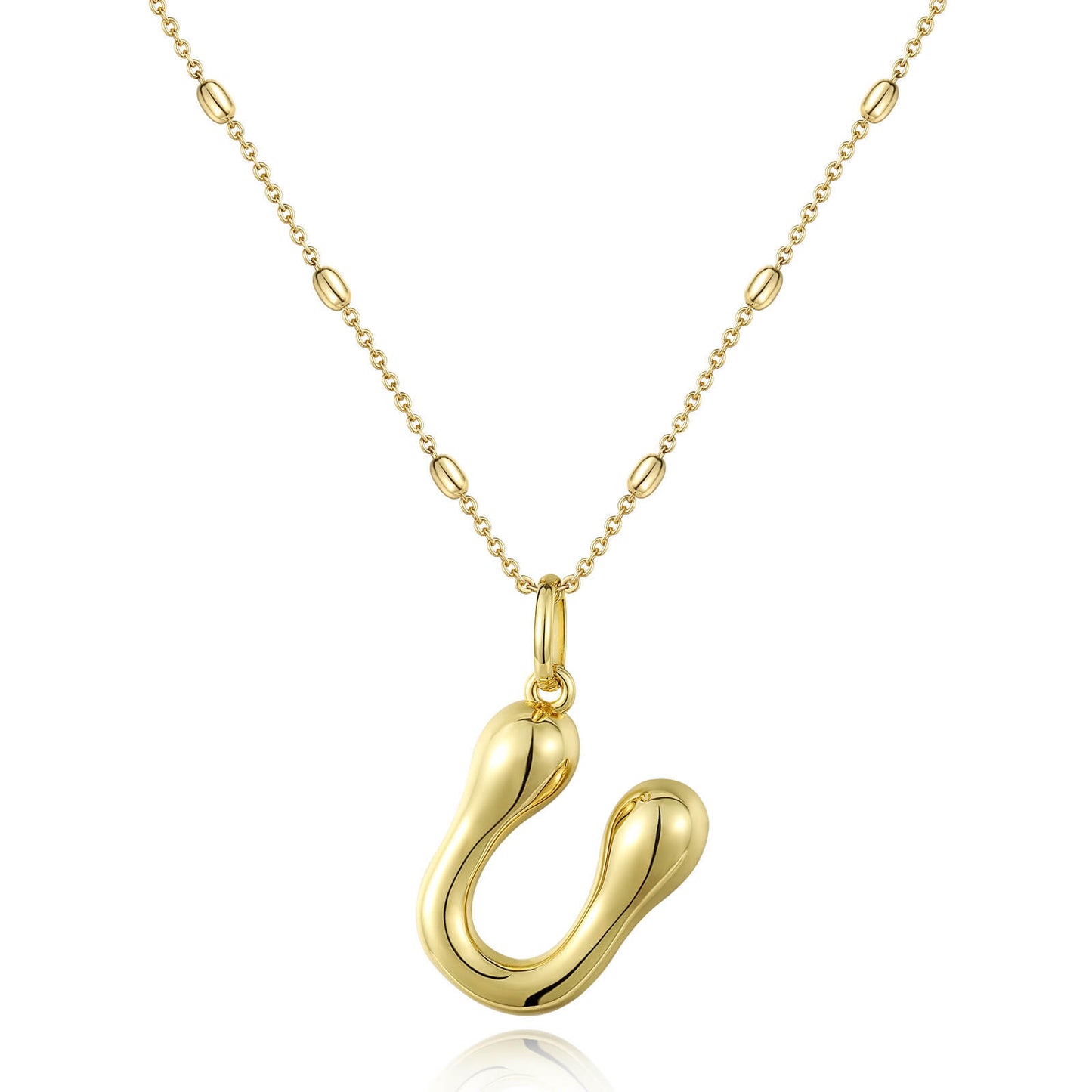 KissYan Bubble Letter Necklace,14K Gold Plated Balloon Initial Pendant with Bead Chain Dainty Jewelry Gift for Women