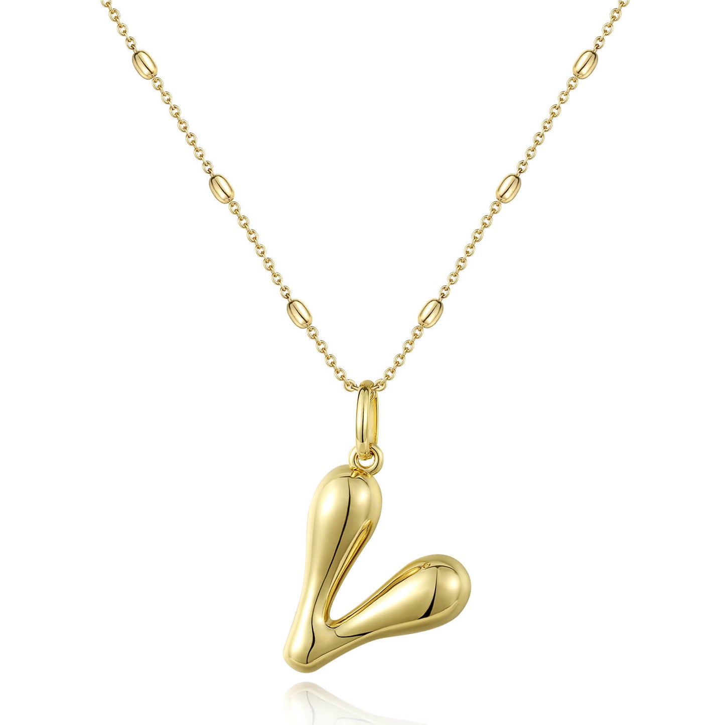 KissYan Bubble Letter Necklace,14K Gold Plated Balloon Initial Pendant with Bead Chain Dainty Jewelry Gift for Women