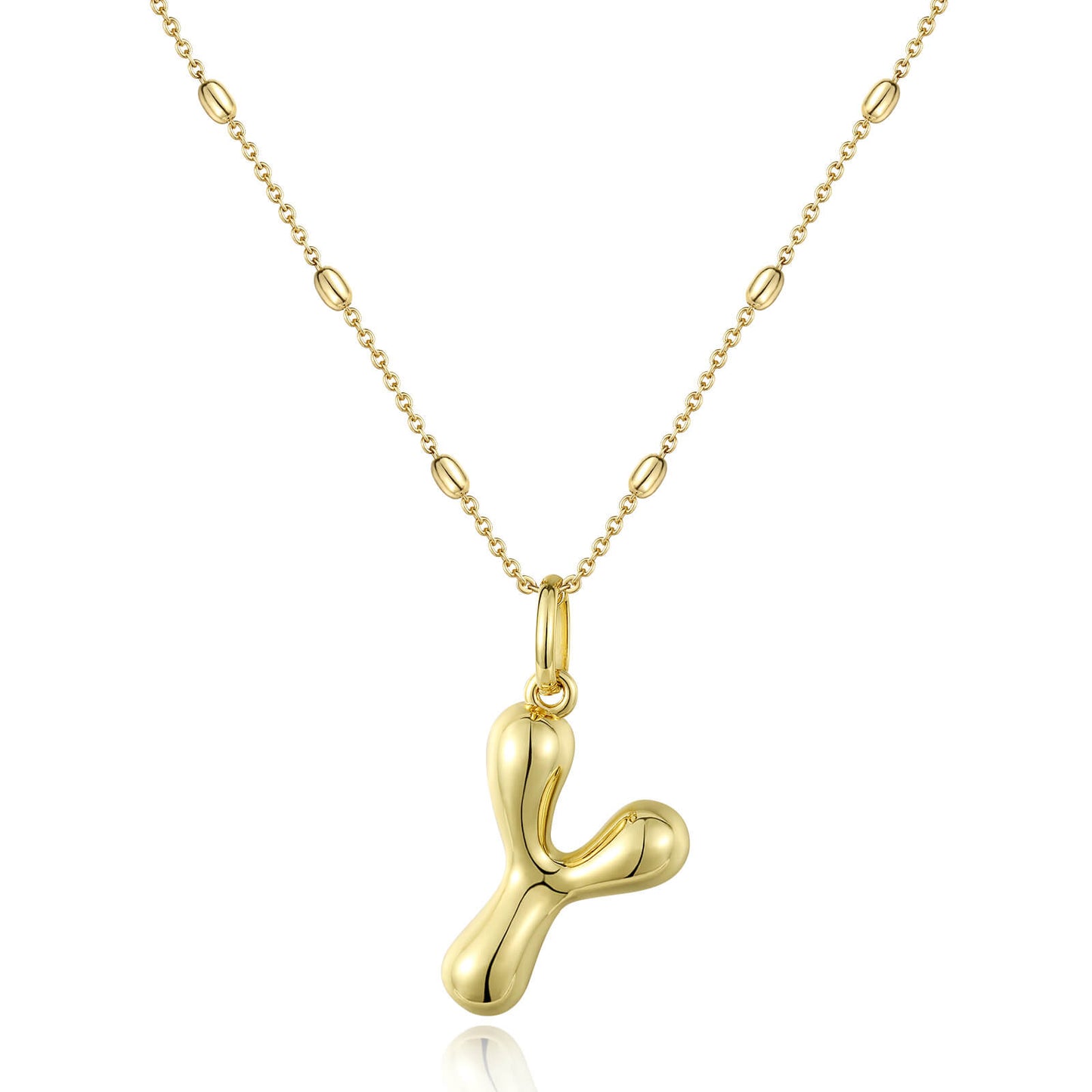 KissYan Bubble Letter Necklace,14K Gold Plated Balloon Initial Pendant with Bead Chain Dainty Jewelry Gift for Women