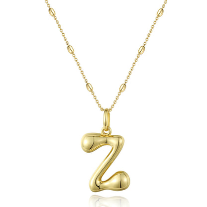 KissYan Bubble Letter Necklace,14K Gold Plated Balloon Initial Pendant with Bead Chain Dainty Jewelry Gift for Women