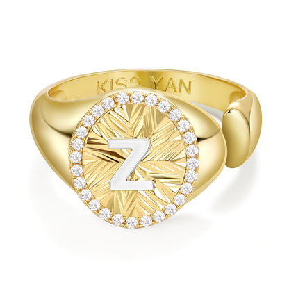 KissYan 14k Gold Plate Initial  Adjustable Letter Ring