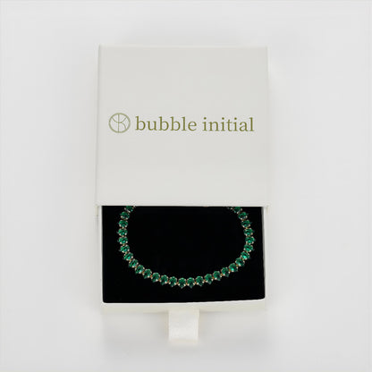 Bubble Initial Adjustable Slider Teardrop Diamond Tennis Bracelets-Green CZ