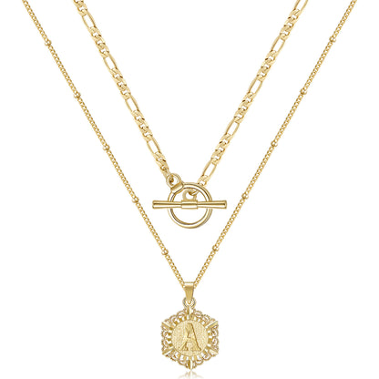 14K Gold Hexagon Initial Necklace on White Background