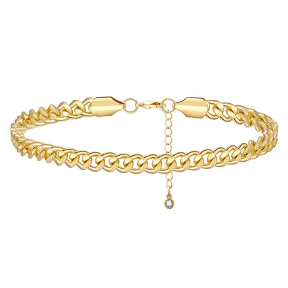 Dainty 14k Gold Adjustable Ankle Bracelets with 6mm Cuban Chain