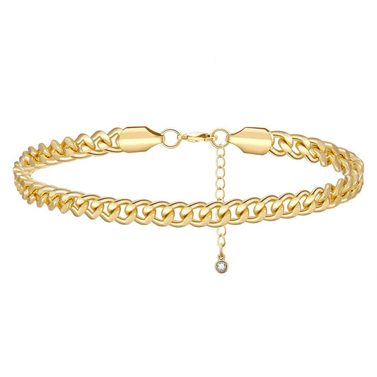 Dainty 14k Gold Adjustable Ankle Bracelets with 6mm Cuban Chain