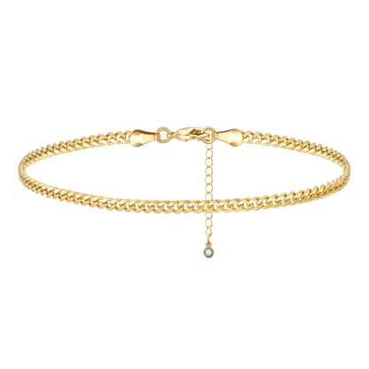 Dainty 14k Gold Adjustable Ankle Bracelets with 3mm Cuban Chain