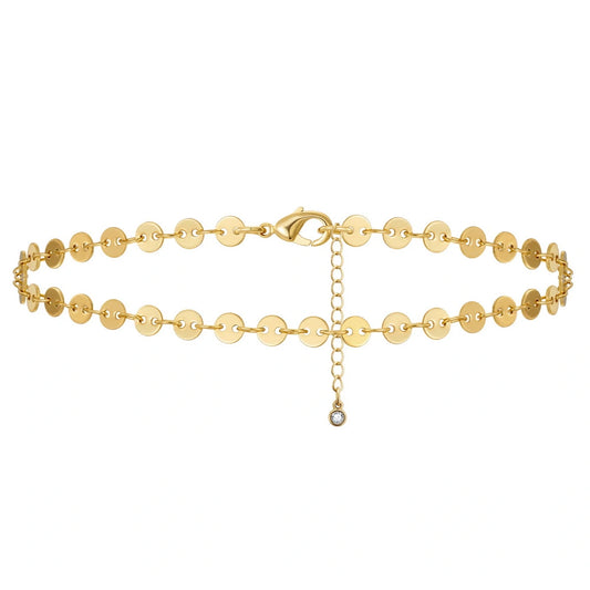 Dainty 14k Gold Sequin Chain Adjustable Ankle Bracelet