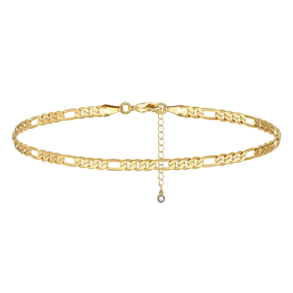 Dainty 14k Gold Adjustable Ankle Bracelets- Figaro