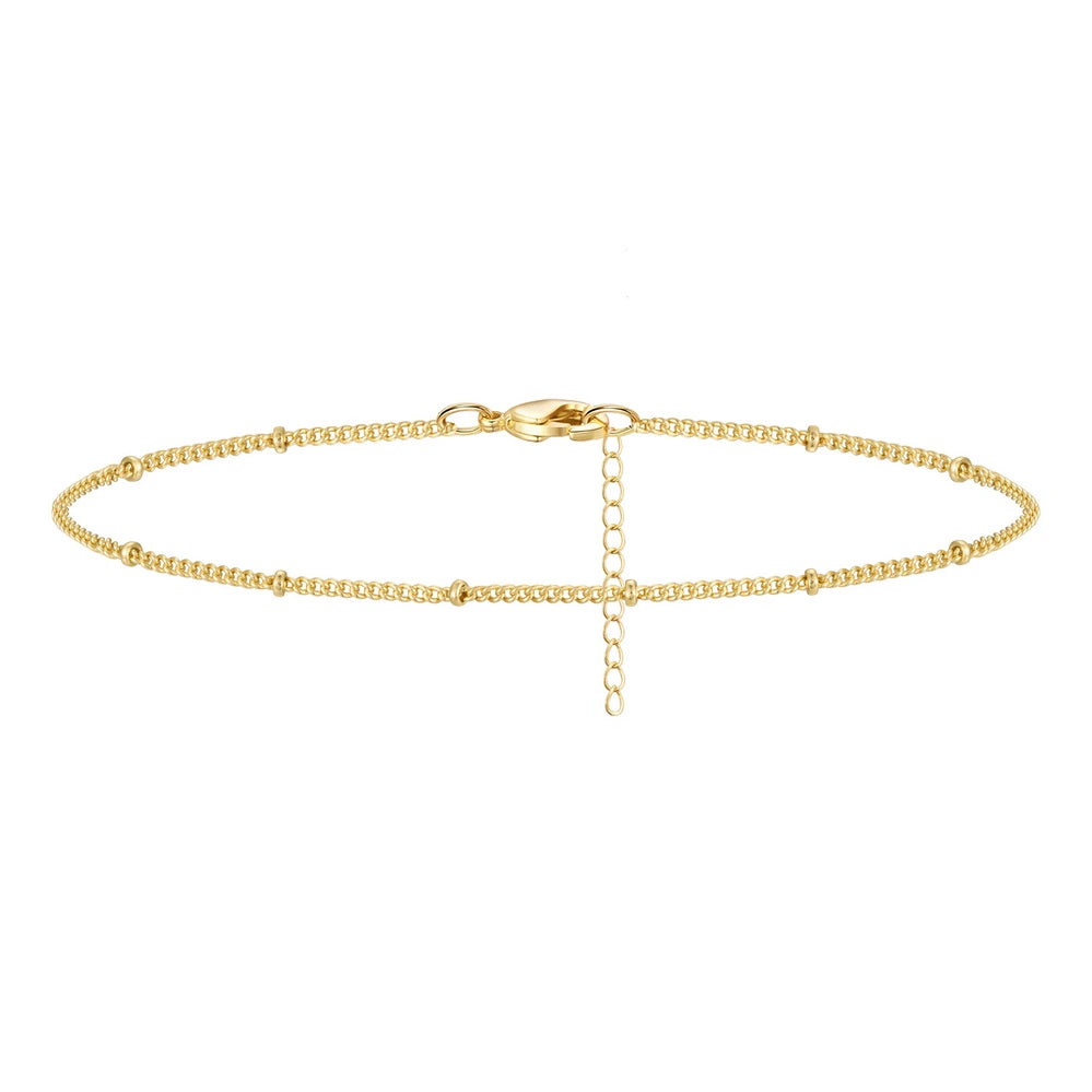 Close-up of Snake Chain on Dainty 14k Gold Ankle Bracelet