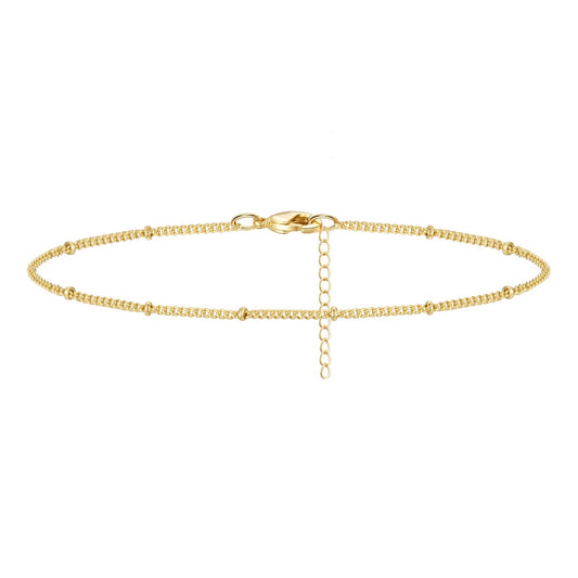 Dainty 14k Gold Satellite Chain Adjustable Ankle Bracelet