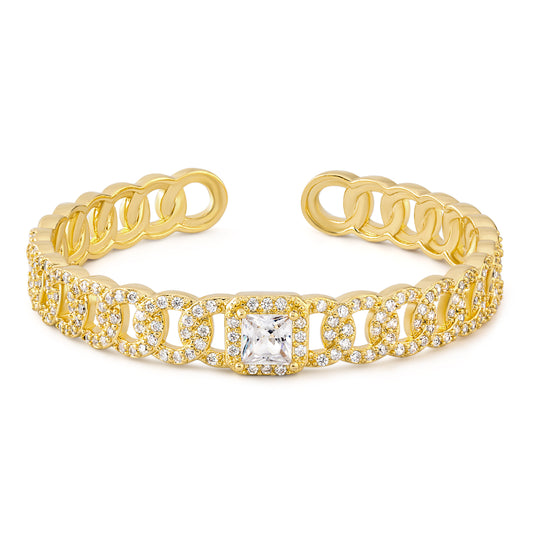 14K Gold Zircon Bangle on White Background